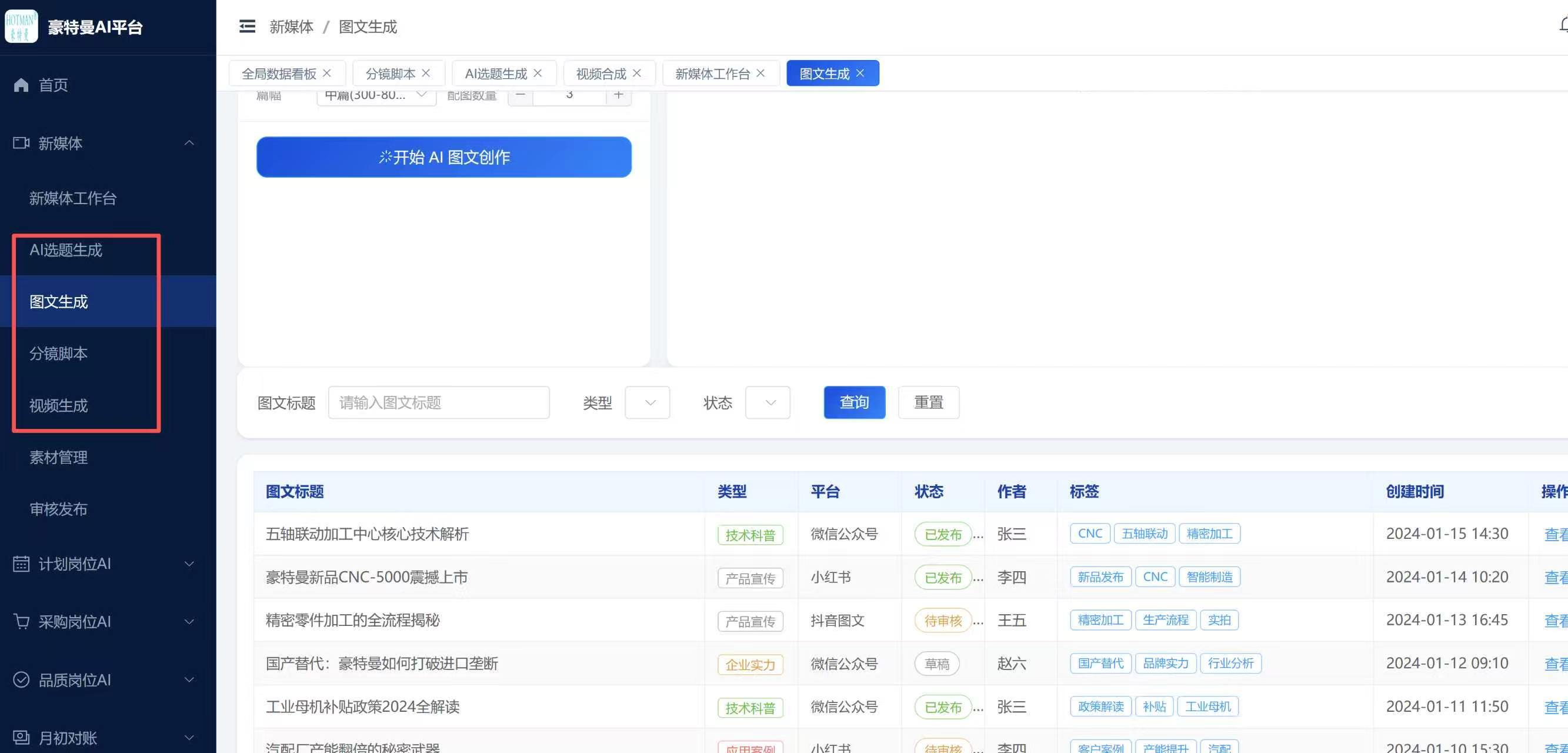 项目资料所附「豪特曼AI平台」界面